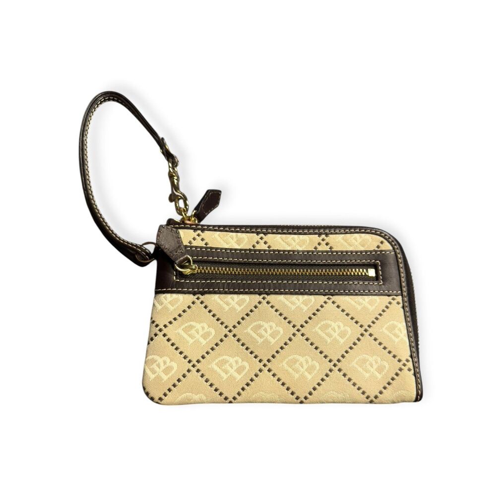 Dooney‎ & Bourke Leather Wristlet DB Signature Canvas Zip Red Lining VTG
